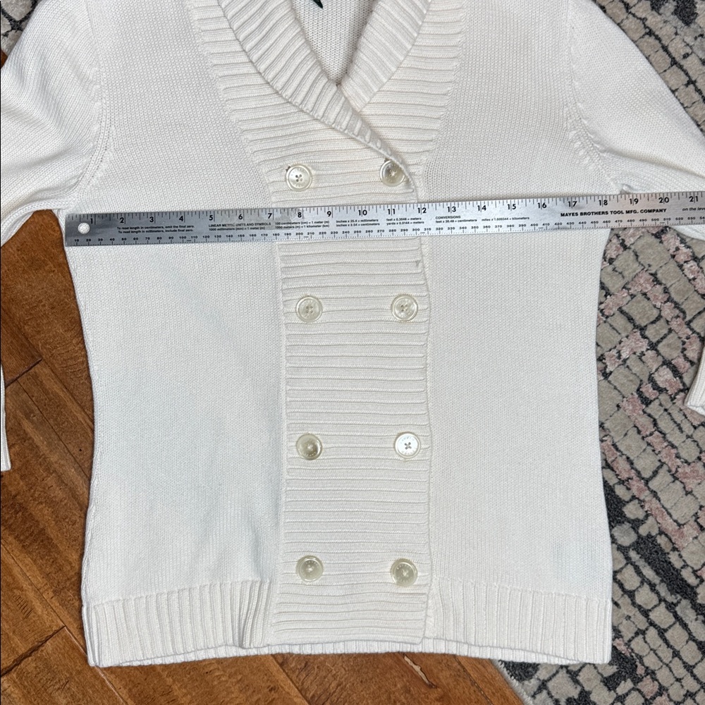 Lauren Ralph Lauren Ivory Cream Double-Breasted Cardigan Sweater 100% Cotton - M - Picture 12 of 16